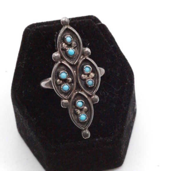 Vintage Sterling Silver Native American Zuni Elongated Ring - Picture 6 of 8